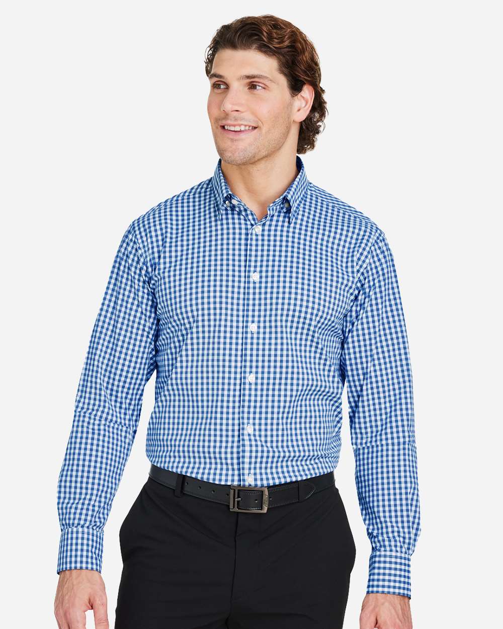 Men's CrownLux Performance® Gingham Dress Shirt - OnModelFront - B683B2253 - French Blue/ White