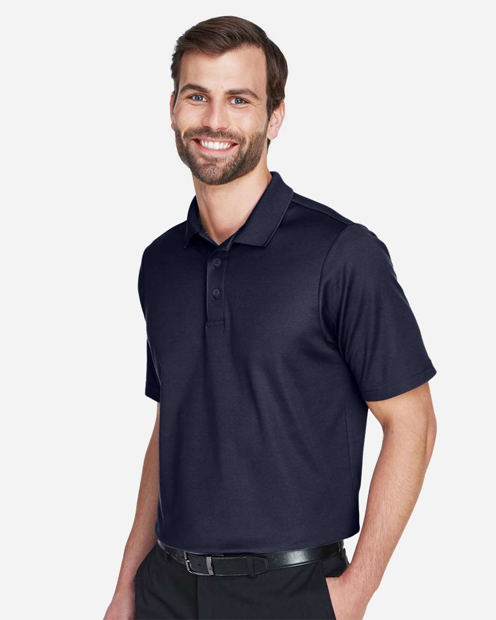 Men's Tall CrownLux Performance® Plaited Polo - OnModelSide - B639B2655 - Navy