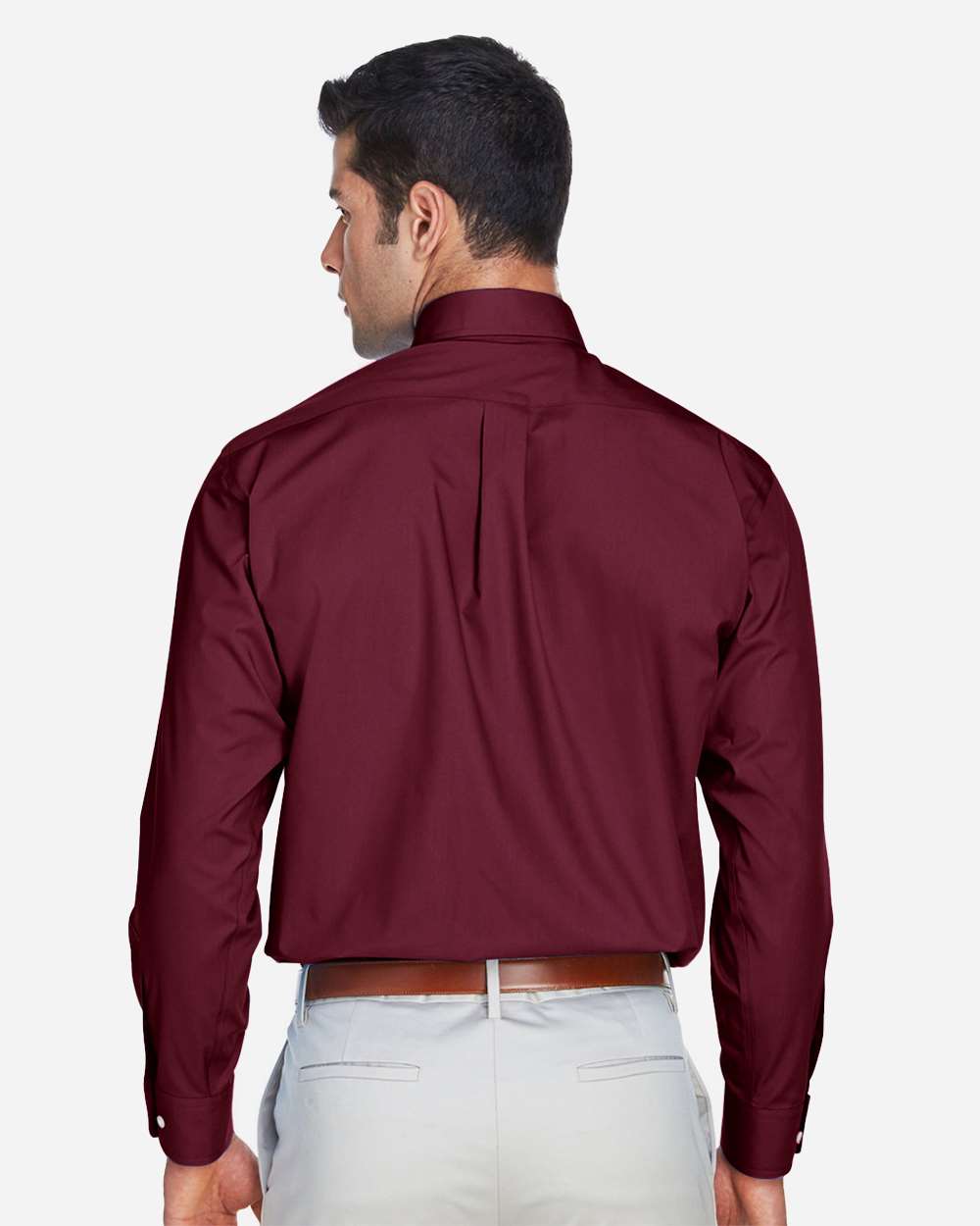 Men's Crown Collection® Broadcloth Woven Dress Shirt - OnModelBack - B598B2322 - Burgundy
