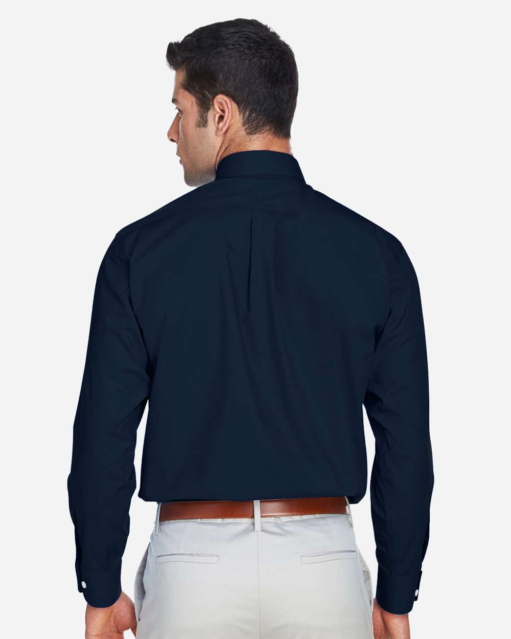 Men's Crown Collection® Broadcloth Woven Dress Shirt - OnModelBack - B598B2652 - Navy