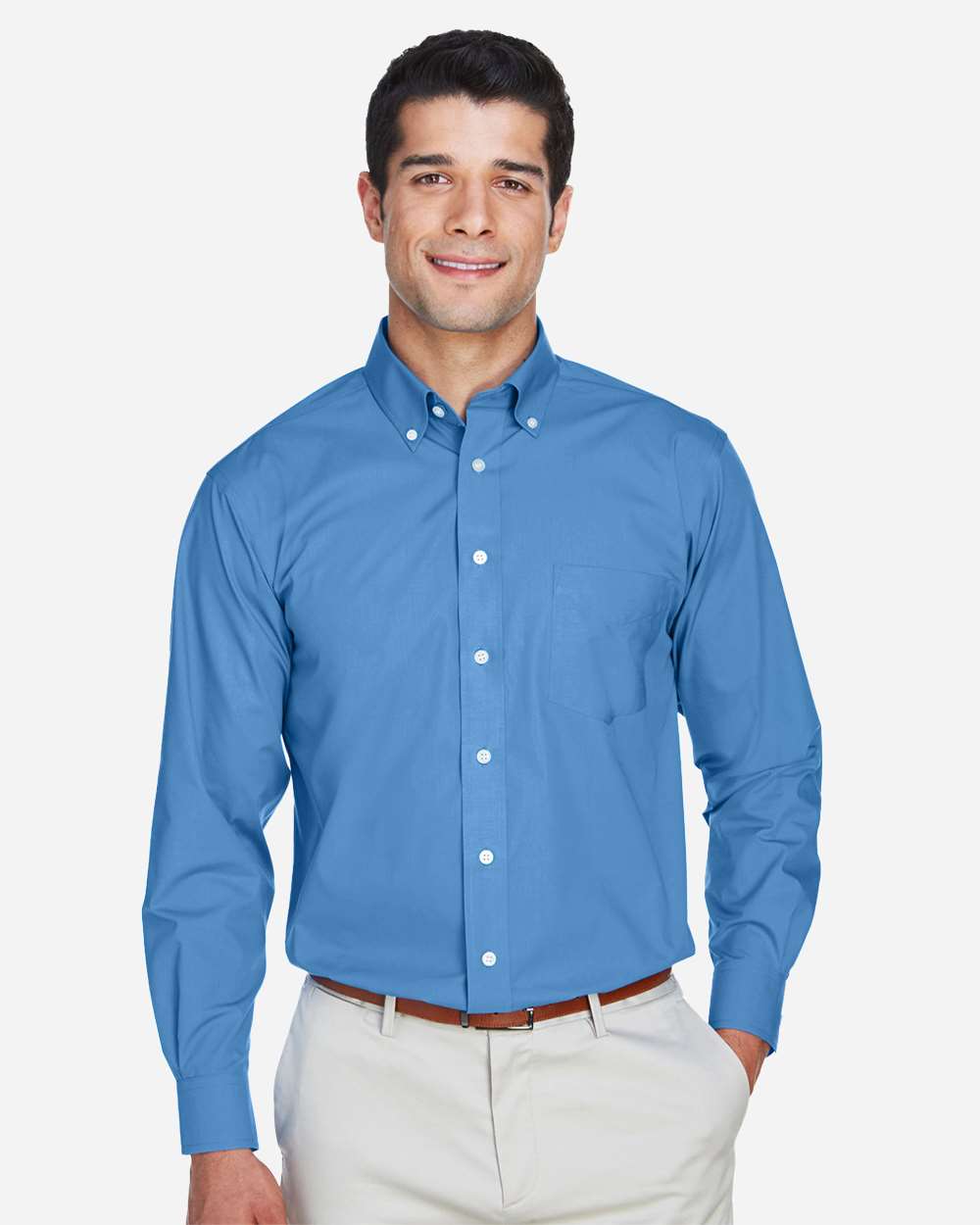 Men's Crown Collection® Broadcloth Woven Dress Shirt - OnModelFront - B598B2102 - French Blue