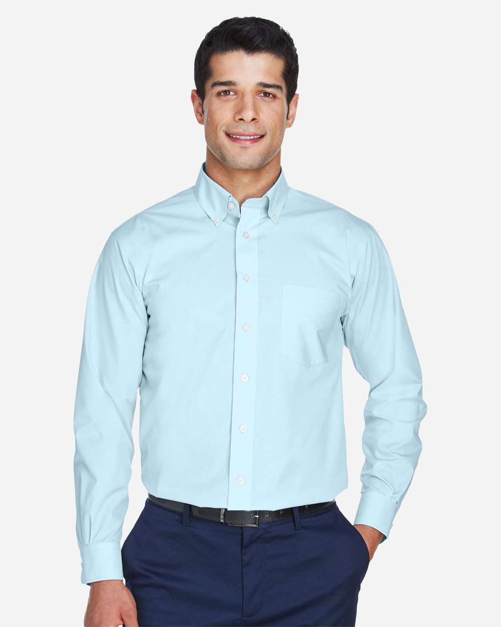 Men's Crown Collection® Broadcloth Woven Dress Shirt - OnModelFront - B598B2253 - Crystal Blue