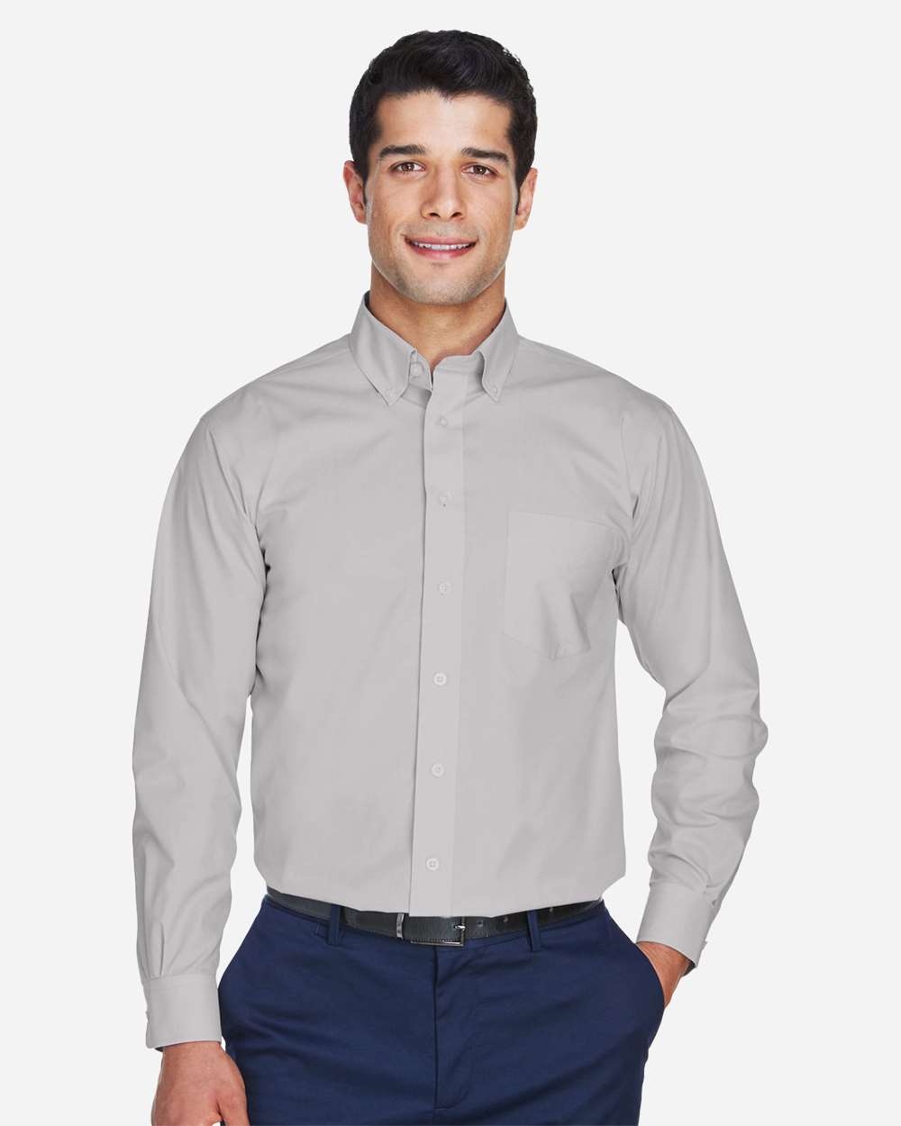Men's Crown Collection® Broadcloth Woven Dress Shirt - OnModelFront - B598B2352 - Silver