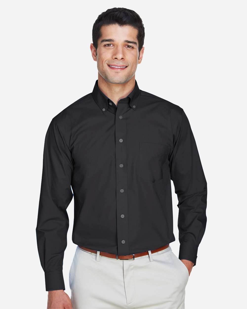 Men's Crown Collection® Broadcloth Woven Dress Shirt - OnModelFront - B598B2502 - Black
