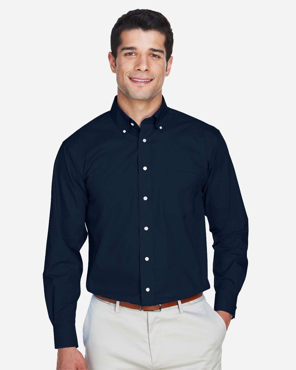 Men's Crown Collection® Broadcloth Woven Dress Shirt - OnModelFront - B598B2652 - Navy