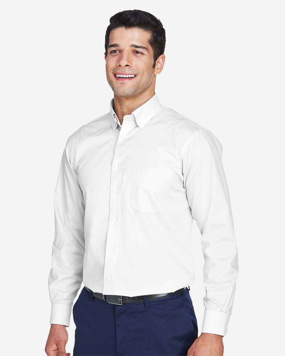 Men's Crown Collection® Broadcloth Woven Dress Shirt - OnModelSide - B598B2002 - White