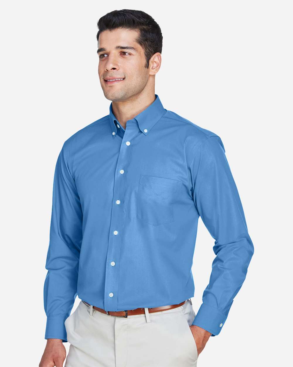 Men's Crown Collection® Broadcloth Woven Dress Shirt - OnModelSide - B598B2102 - French Blue