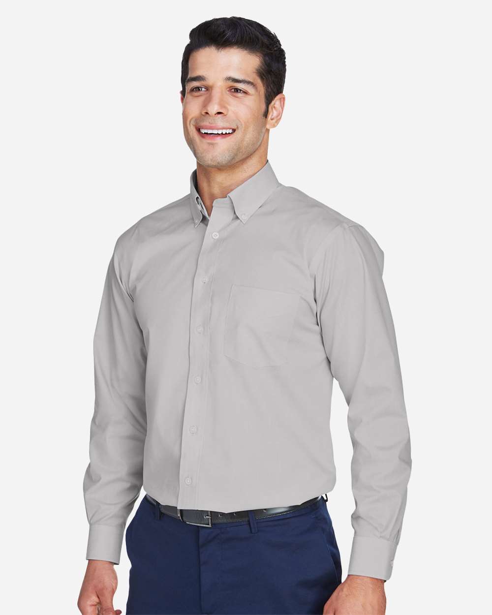 Men's Crown Collection® Broadcloth Woven Dress Shirt - OnModelSide - B598B2352 - Silver