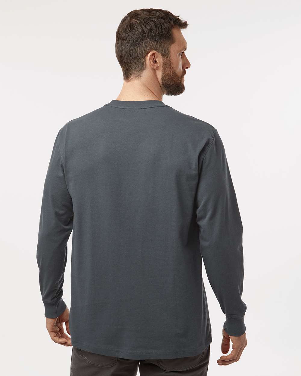 Men's Traditional Heavyweight Long Sleeve T-Shirt - OnModelBack - B08130093 - Charcoal