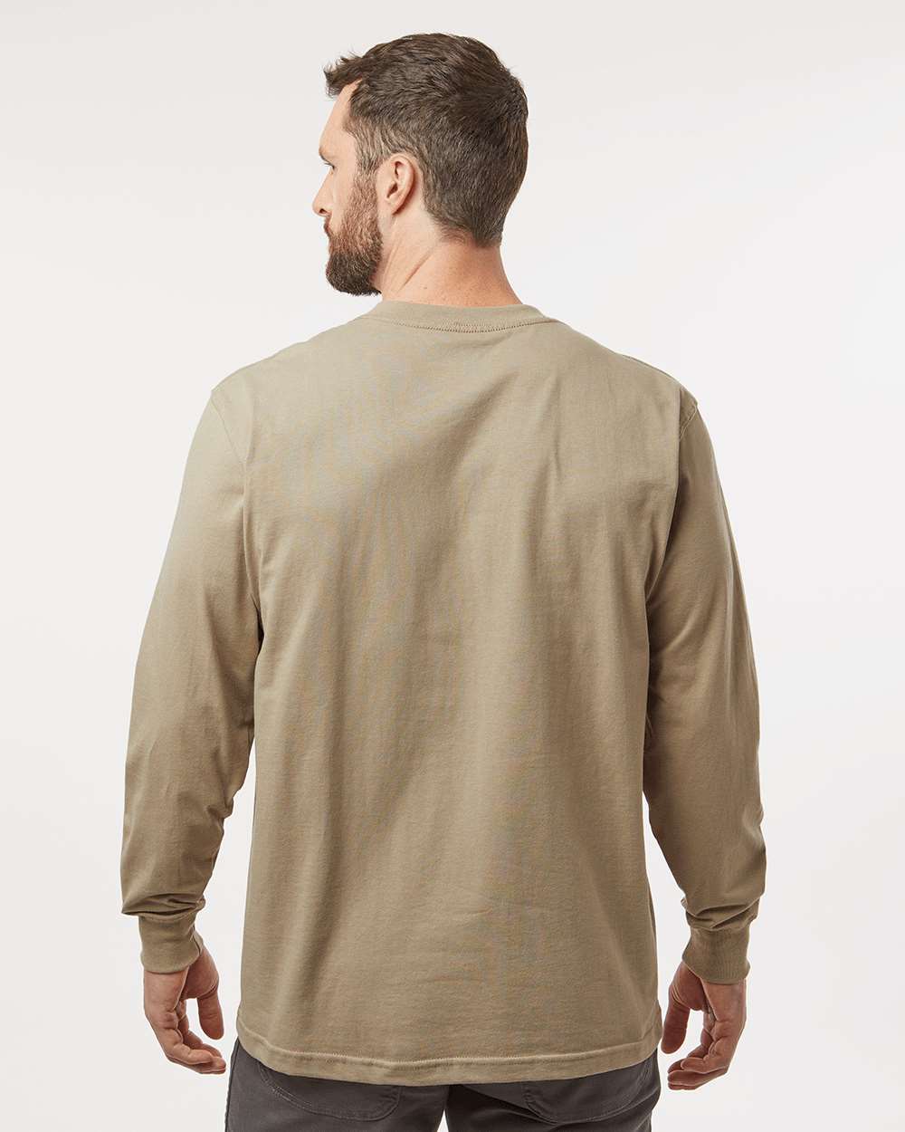 Men's Traditional Heavyweight Long Sleeve T-Shirt - OnModelBack - B08130733 - Desert Sand