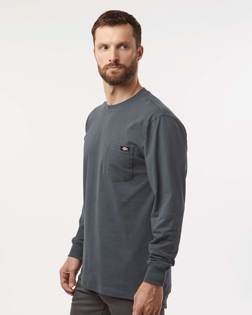 Men's Traditional Heavyweight Long Sleeve T-Shirt - OnModelSide - B08130093 - Charcoal