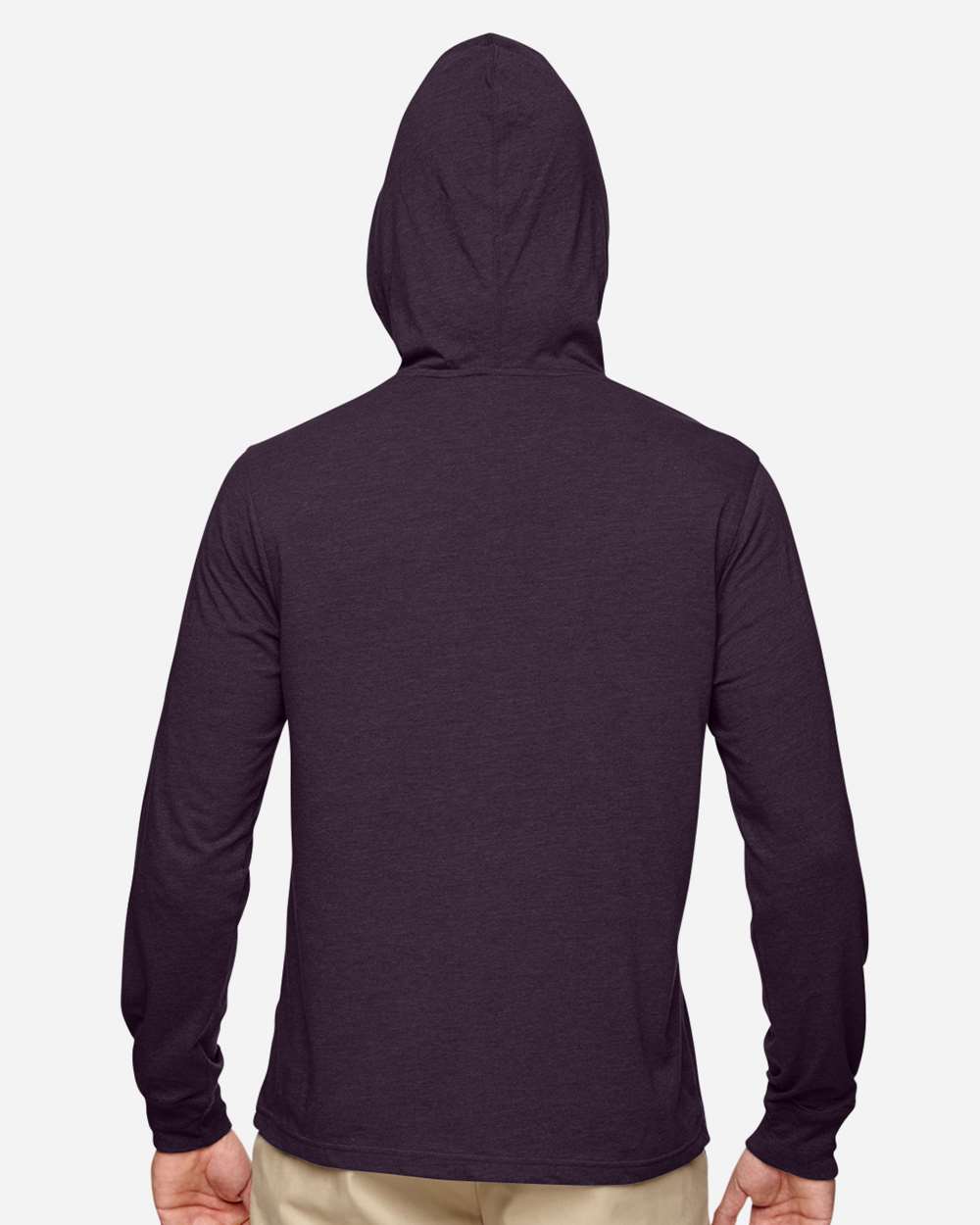 Unisex Eco Jersey Pullover Hooded Long Sleeve T-Shirt - OnModelBack - B848E9032 - Eggplant