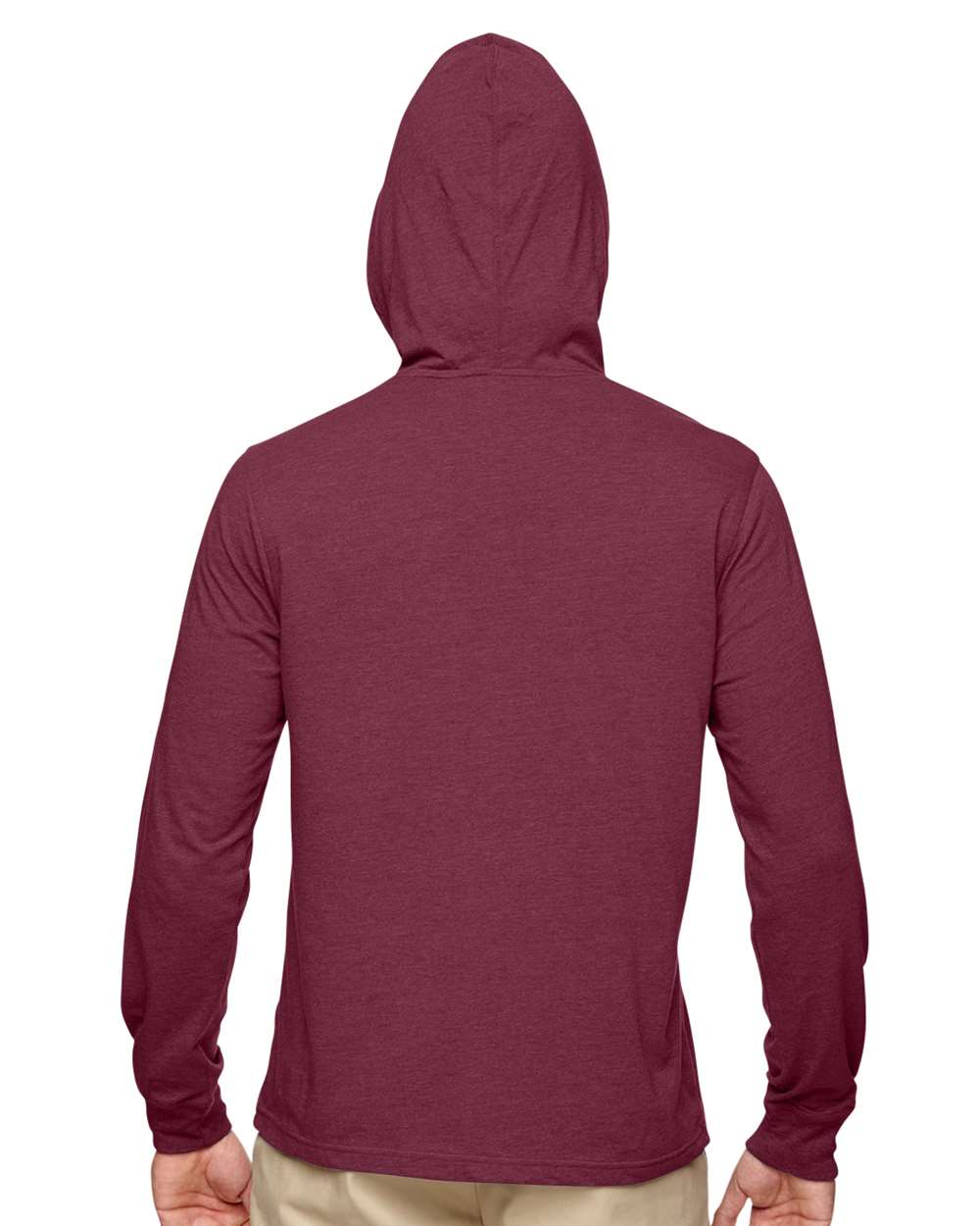 Unisex Eco Jersey Pullover Hooded Long Sleeve T-Shirt - OnModelBack - B848E9532 - Berry