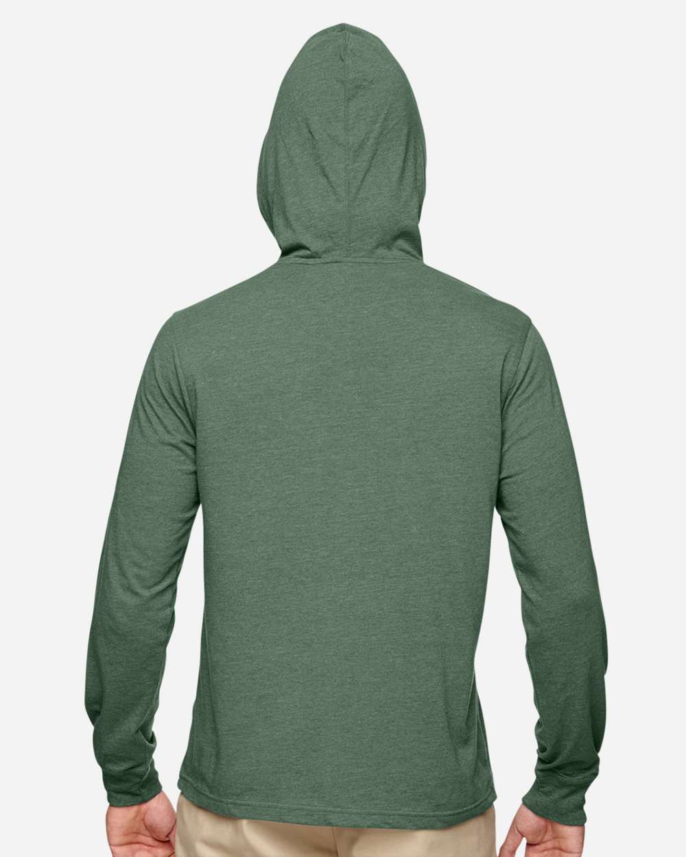 Unisex Eco Jersey Pullover Hooded Long Sleeve T-Shirt - OnModelBack - B848E9542 - Asparagus