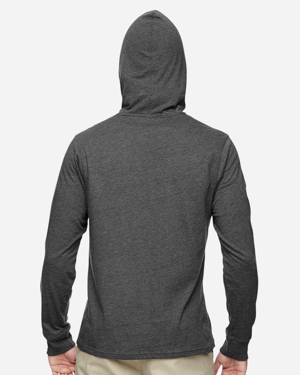 Unisex Eco Jersey Pullover Hooded Long Sleeve T-Shirt - OnModelBack - B848E9582 - Charcoal/ Black