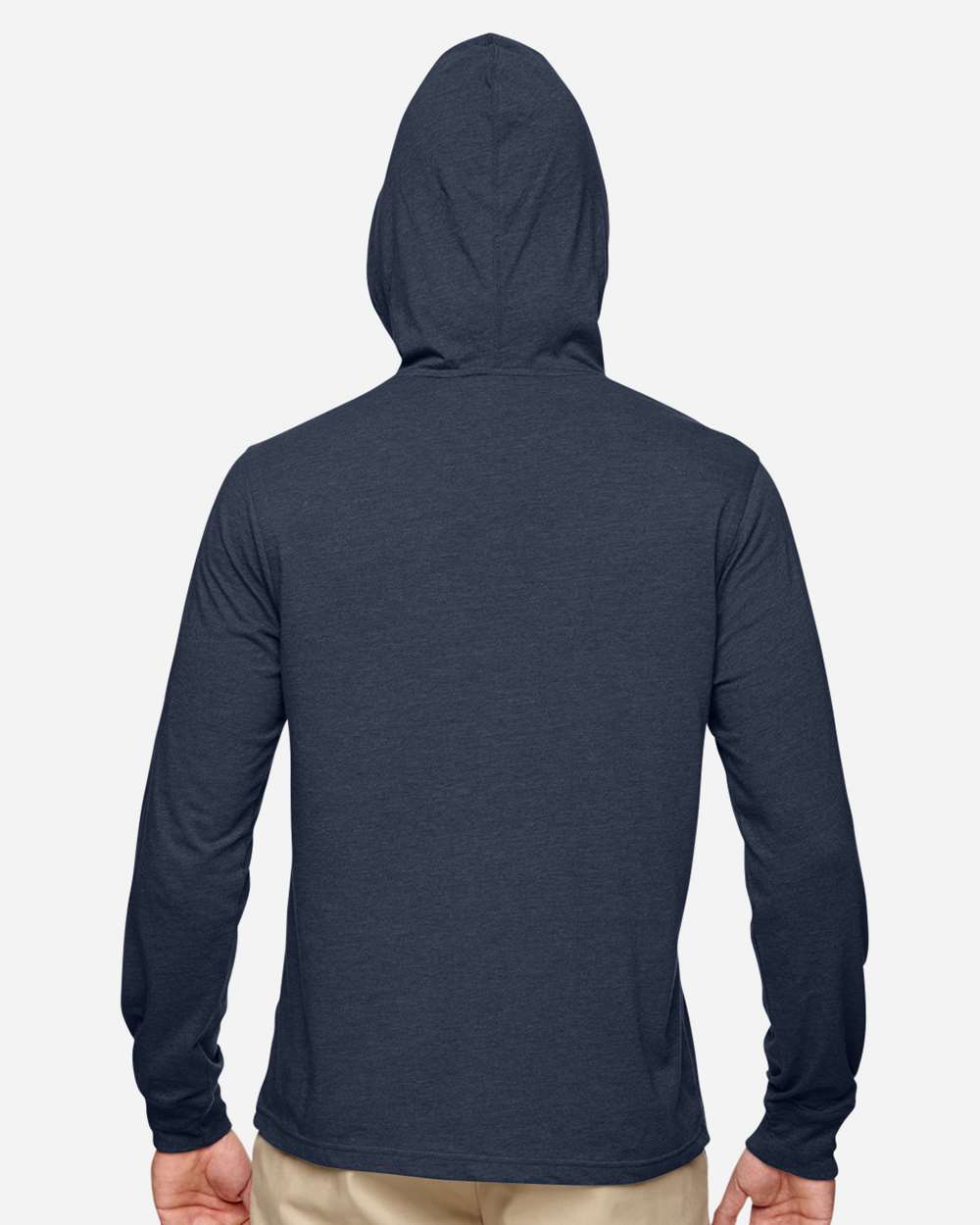 Unisex Eco Jersey Pullover Hooded Long Sleeve T-Shirt - OnModelBack - B848E9652 - Water