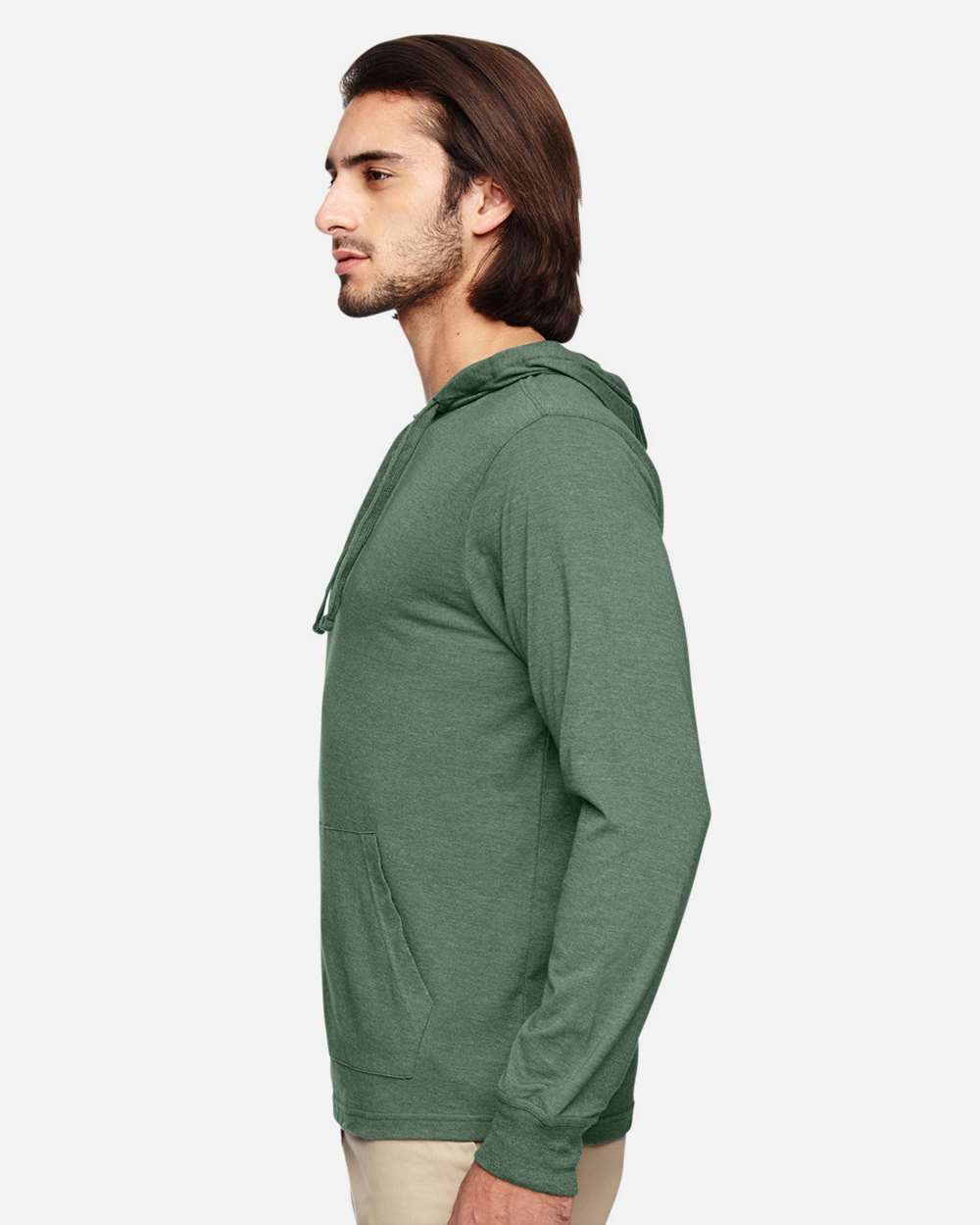 Unisex Eco Jersey Pullover Hooded Long Sleeve T-Shirt - OnModelSide - B848E9542 - Asparagus