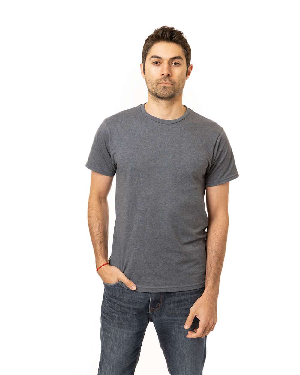 Unisex Committed CVC T-Shirt - OnModelFront - B849E9653 - Navy Heather