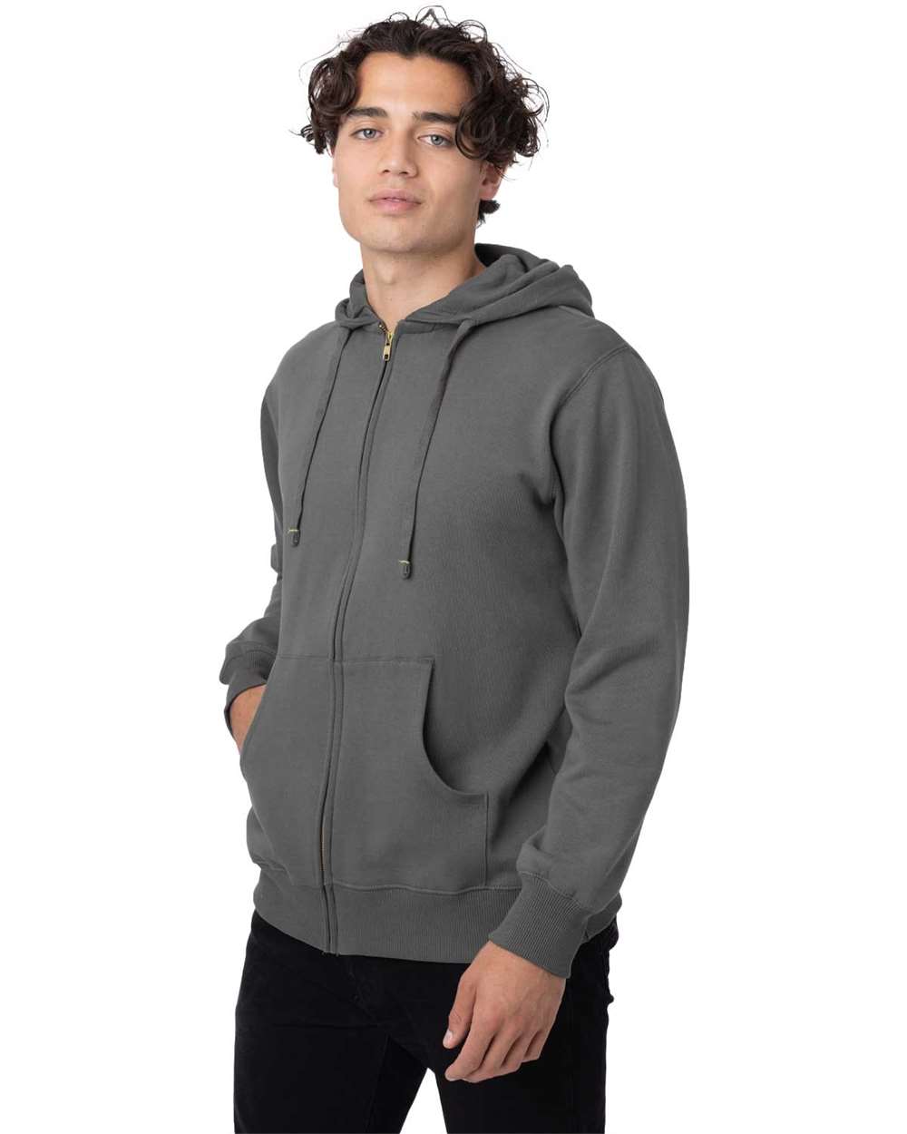Unisex Heritage Full-Zip Hooded Sweatshirt - OnModelSide - B862E9583 - Charcoal