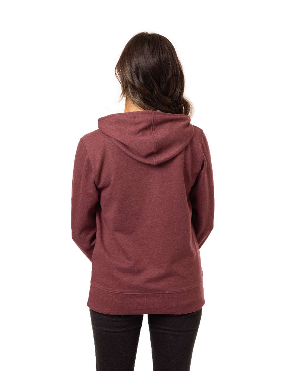 Women's Heathered Full-Zip Hooded Sweatshirt - OnModelBack - B855E9533 - Berry