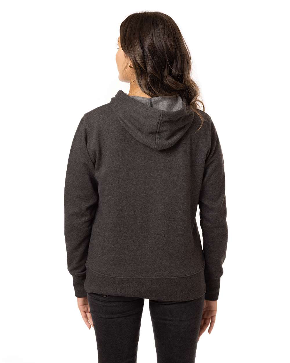 Women's Heathered Full-Zip Hooded Sweatshirt - OnModelBack - B855E9583 - Charcoal