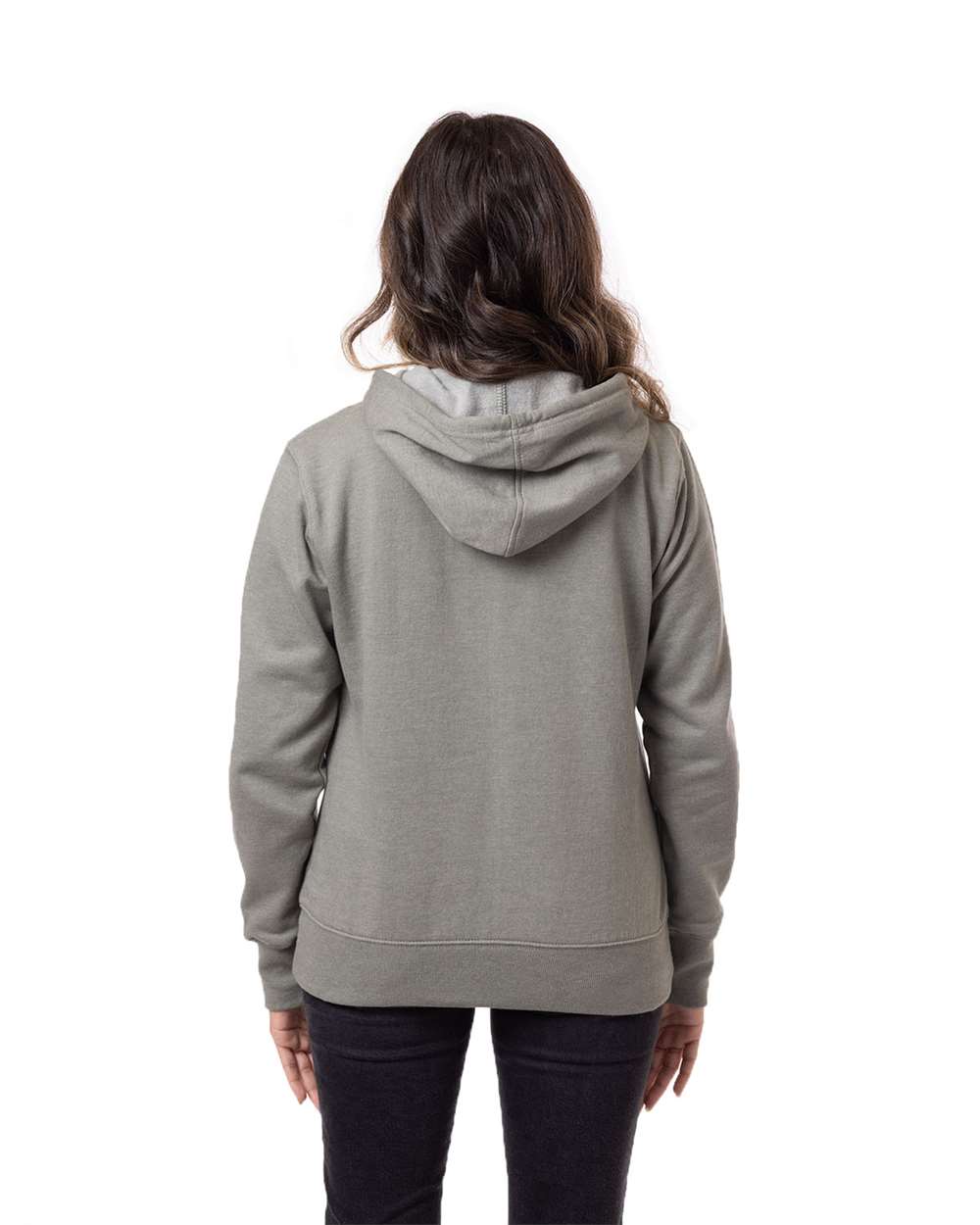 Women's Heathered Full-Zip Hooded Sweatshirt - OnModelBack - B855E9643 - Military Green