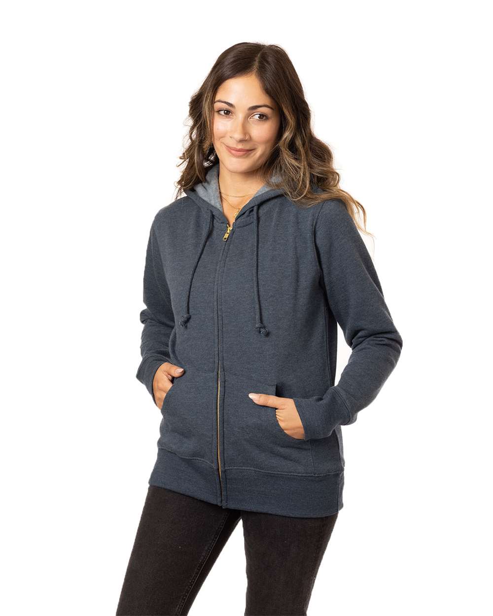 Women's Heathered Full-Zip Hooded Sweatshirt - OnModelFront - B855E9653 - Water