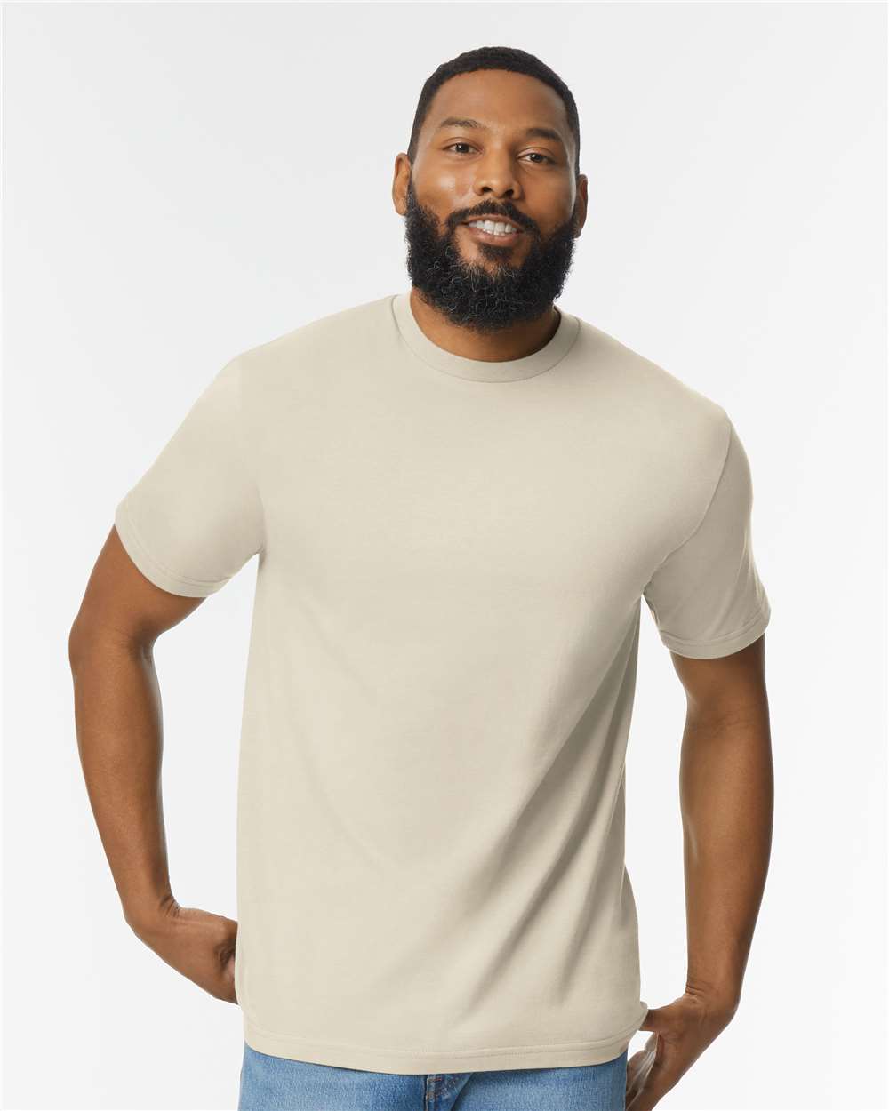Men's Softstyle® Midweight T-Shirt - OnModelFront - B00860733 - Sand