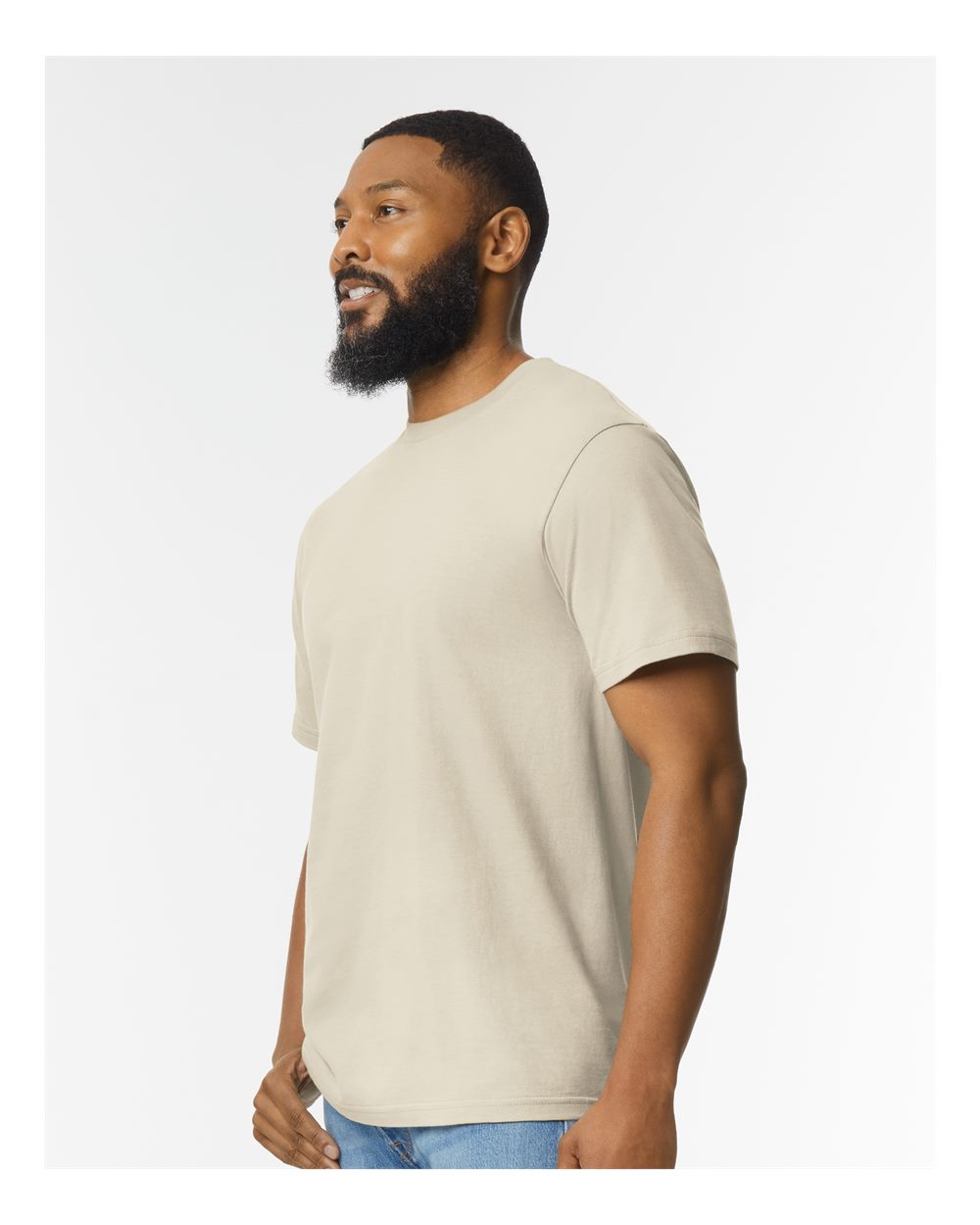 Men's Softstyle® Midweight T-Shirt - OnModelSide - B00860733 - Sand
