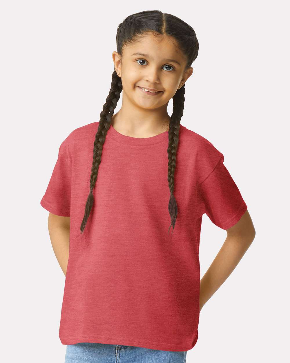Youth Softstyle® T-Shirt - OnModelFront - B01660712 - Heather Red