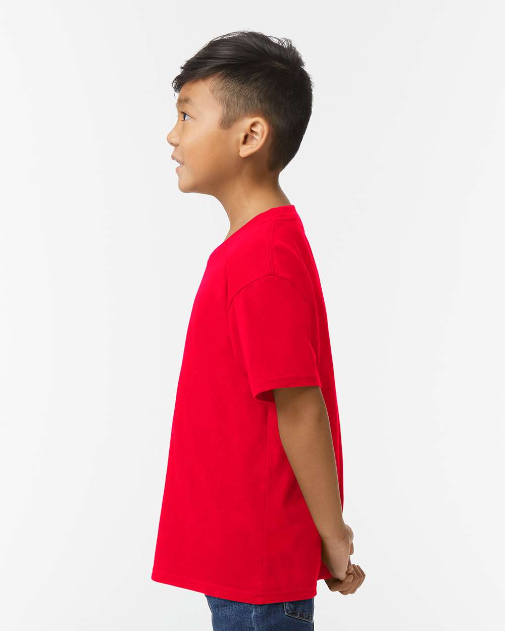 Youth Softstyle® Midweight T-Shirt - OnModelSide - B01960702 - Red