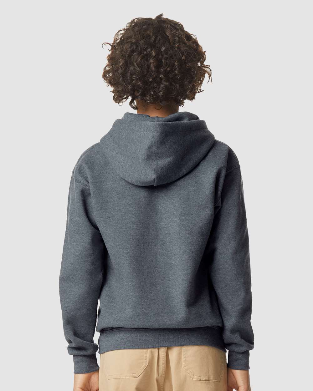 Youth Softstyle® Midweight Hooded Sweatshirt - OnModelBack - B00960092 - Dark Heather