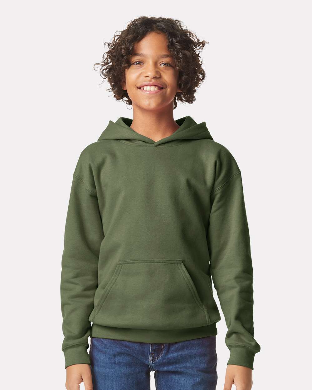 Youth Softstyle® Midweight Hooded Sweatshirt - OnModelFront - B00960062 - Military Green