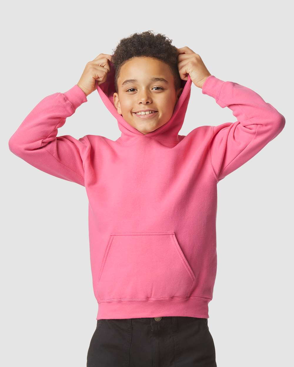 Youth Softstyle® Midweight Hooded Sweatshirt - OnModelFront - B00960102 - Pink Lemonade