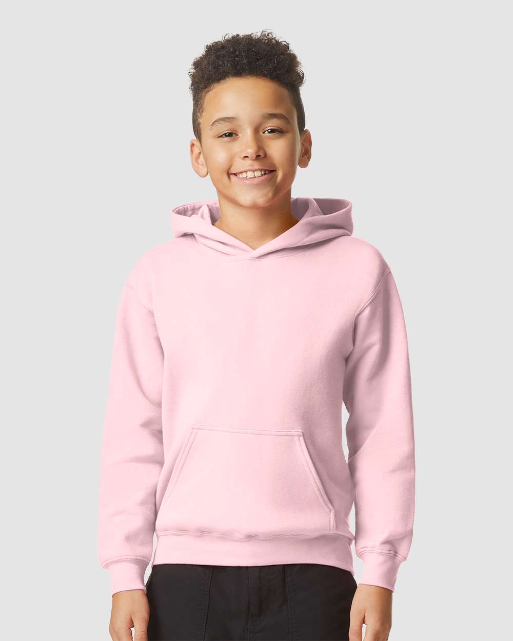 Youth Softstyle® Midweight Hooded Sweatshirt - OnModelFront - B00960302 - Light Pink