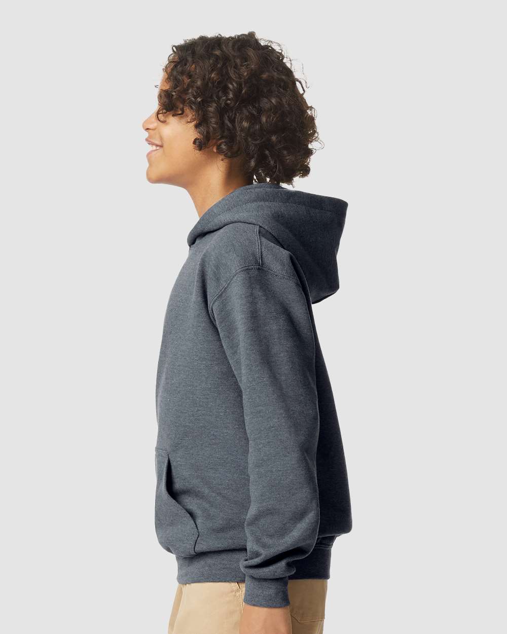 Youth Softstyle® Midweight Hooded Sweatshirt - OnModelSide - B00960092 - Dark Heather