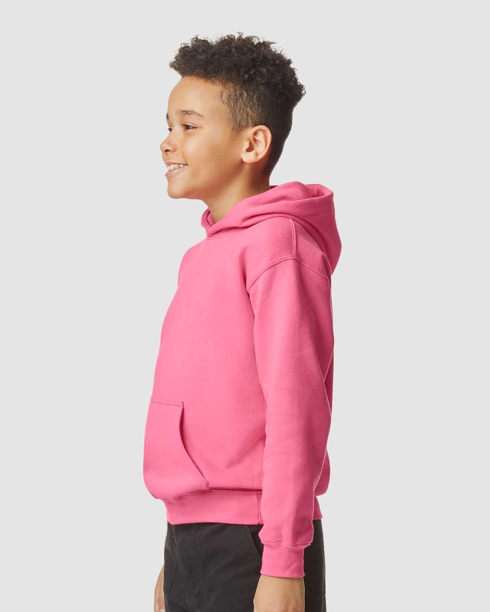 Youth Softstyle® Midweight Hooded Sweatshirt - OnModelSide - B00960102 - Pink Lemonade