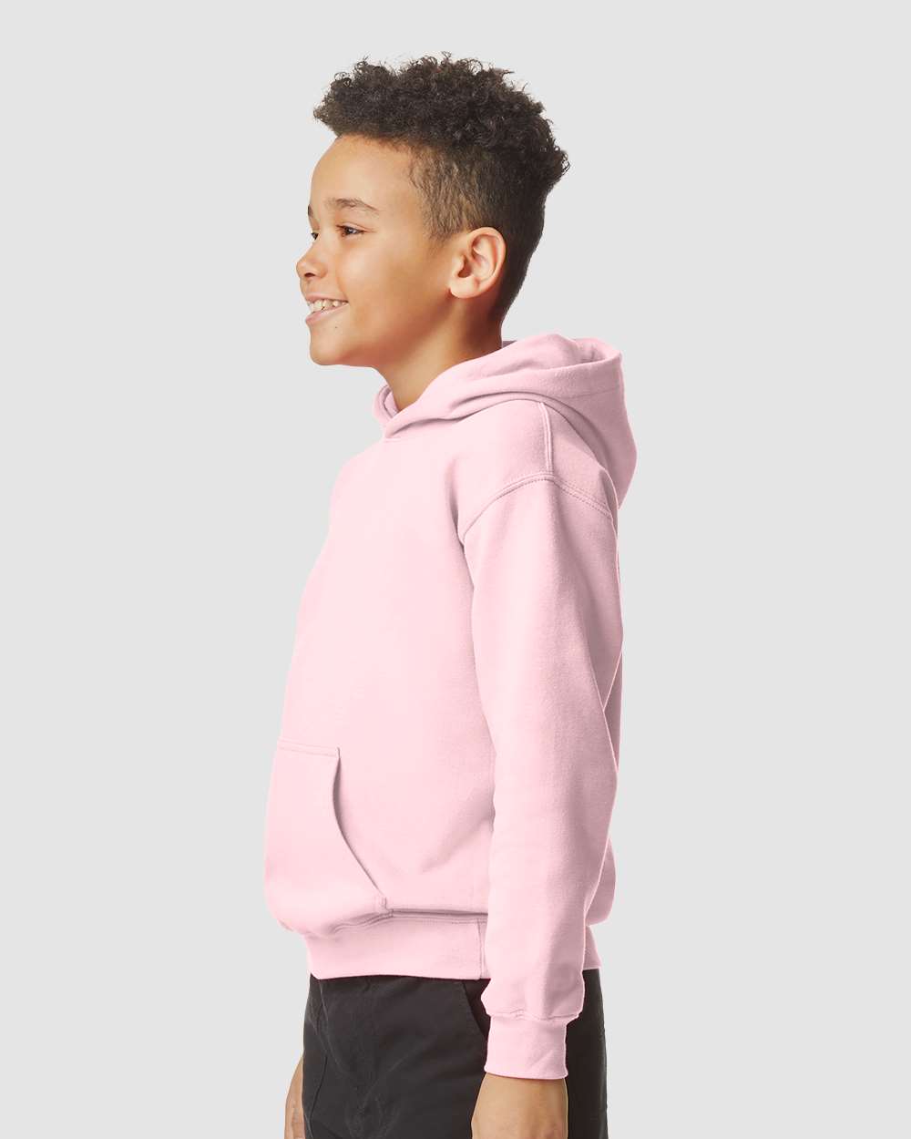 Youth Softstyle® Midweight Hooded Sweatshirt - OnModelSide - B00960302 - Light Pink