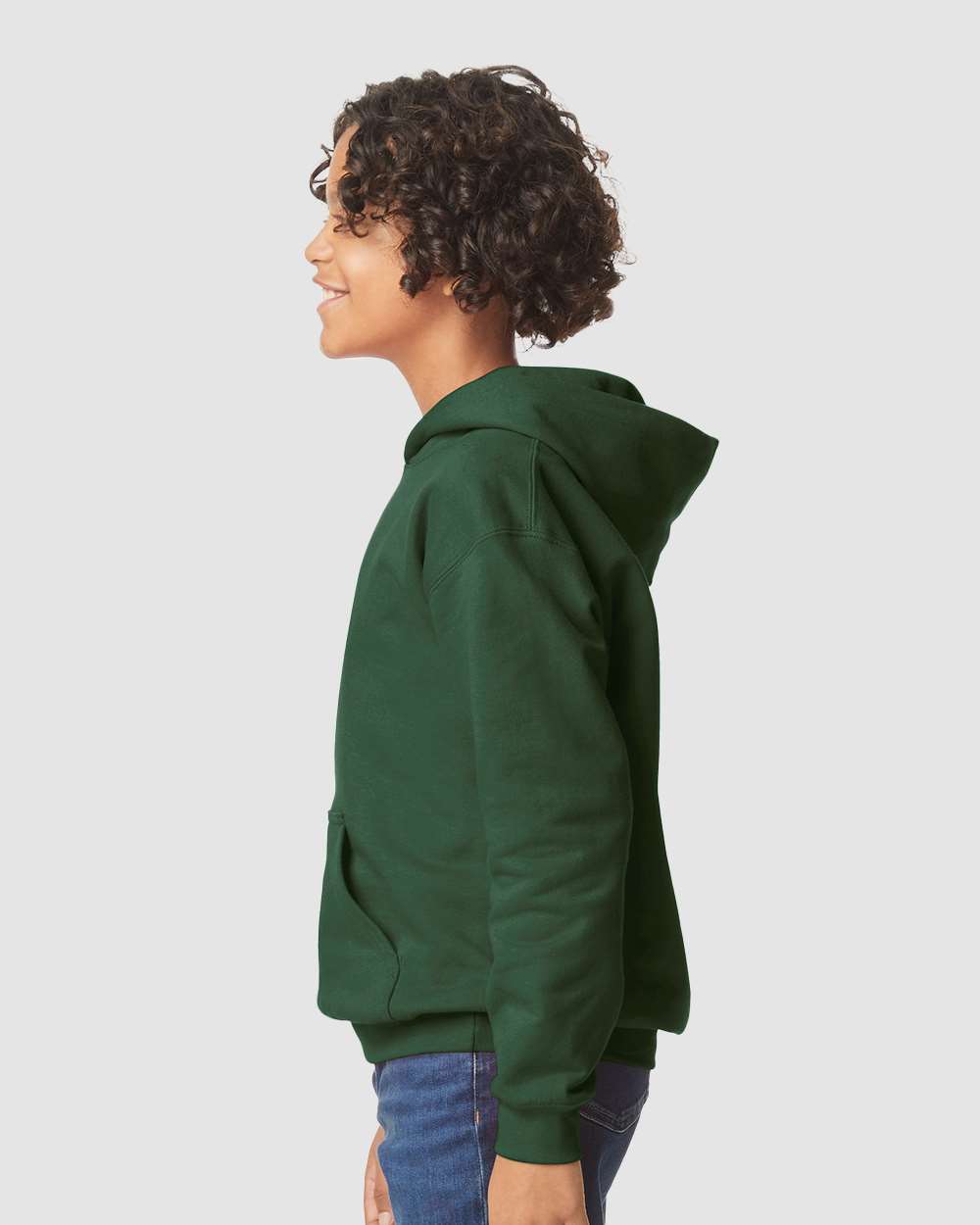 Youth Softstyle® Midweight Hooded Sweatshirt - OnModelSide - B00960542 - Forest Green