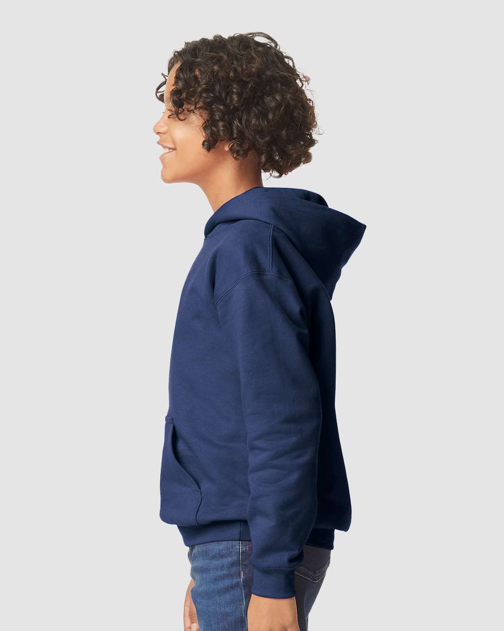 Youth Softstyle® Midweight Hooded Sweatshirt - OnModelSide - B00960652 - Navy