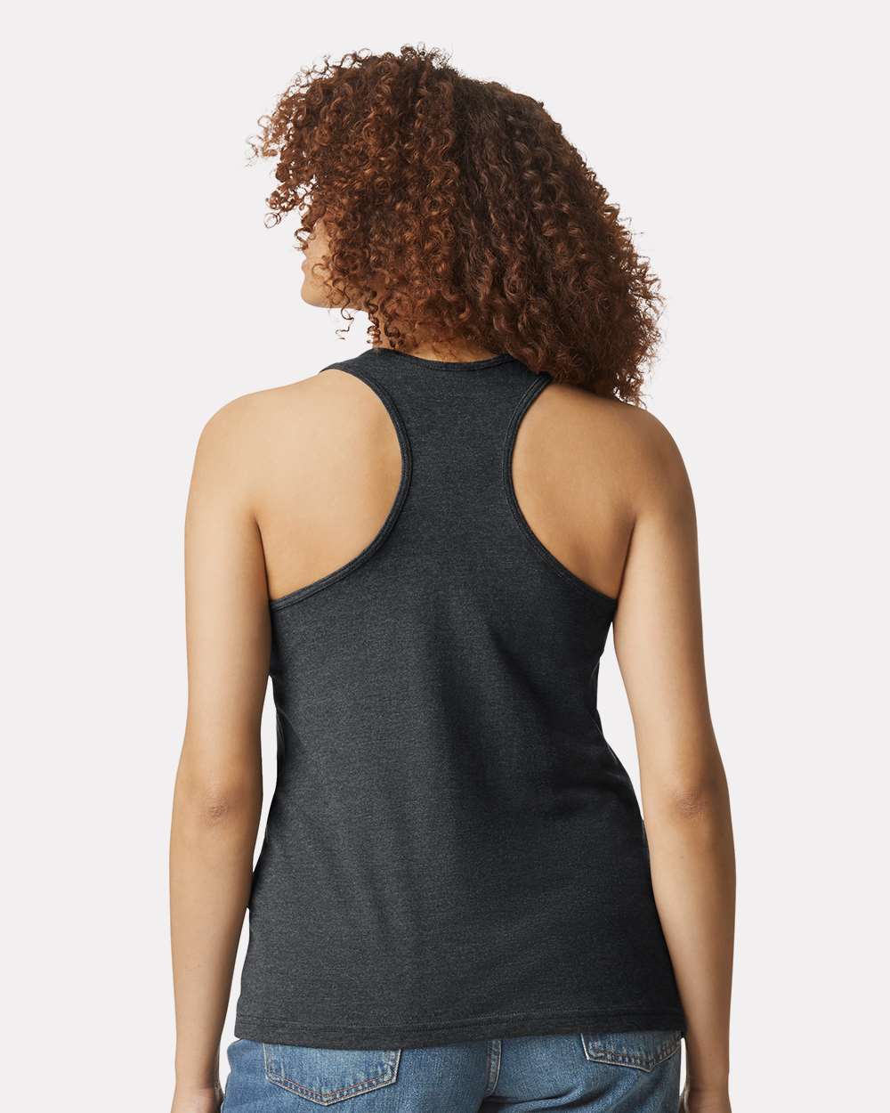 Women's Softstyle® CVC Racerback Tank Top - OnModelBack - B02160103 - Pitch Black Mist