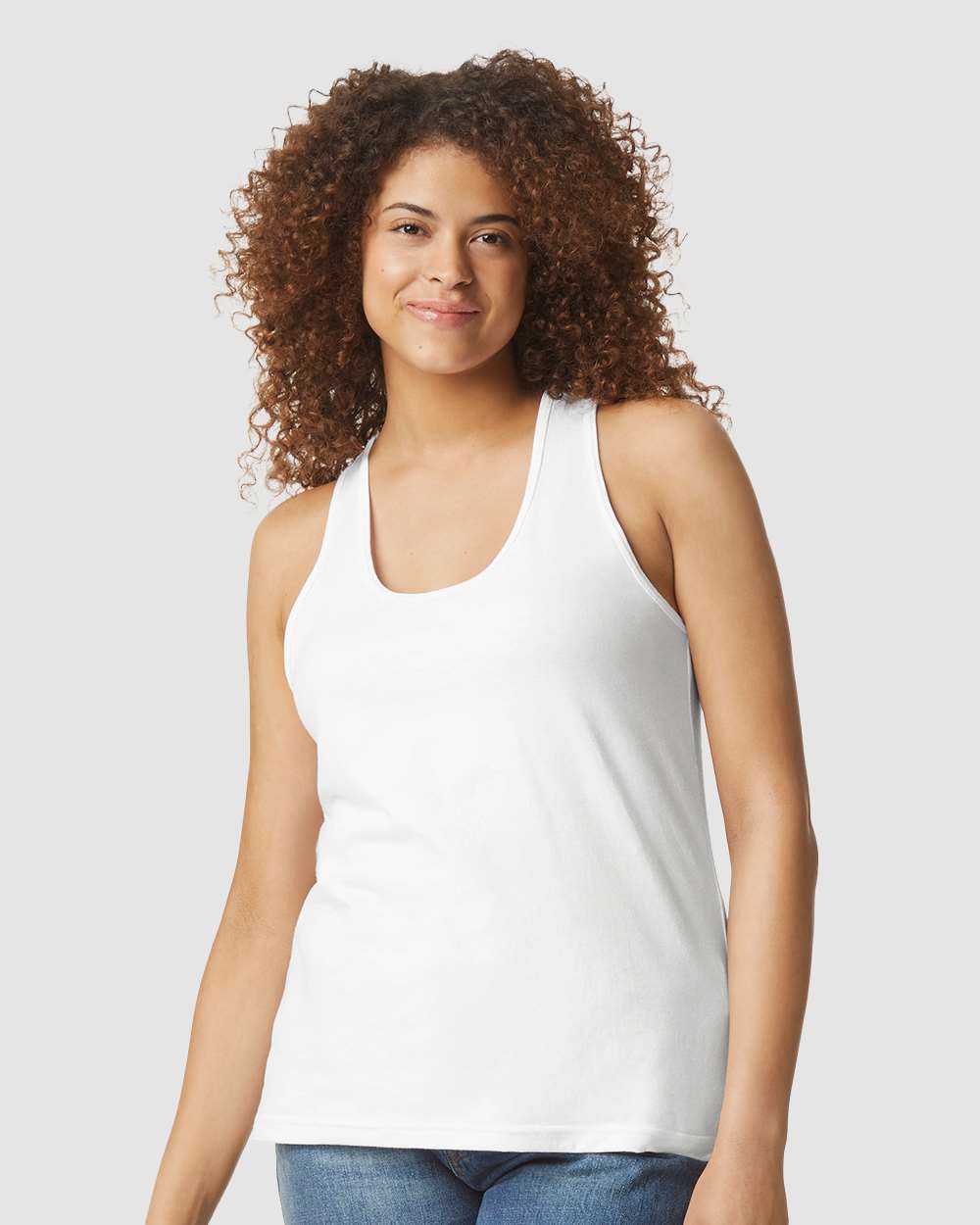 Women's Softstyle® CVC Racerback Tank Top - OnModelFront - B02160003 - White