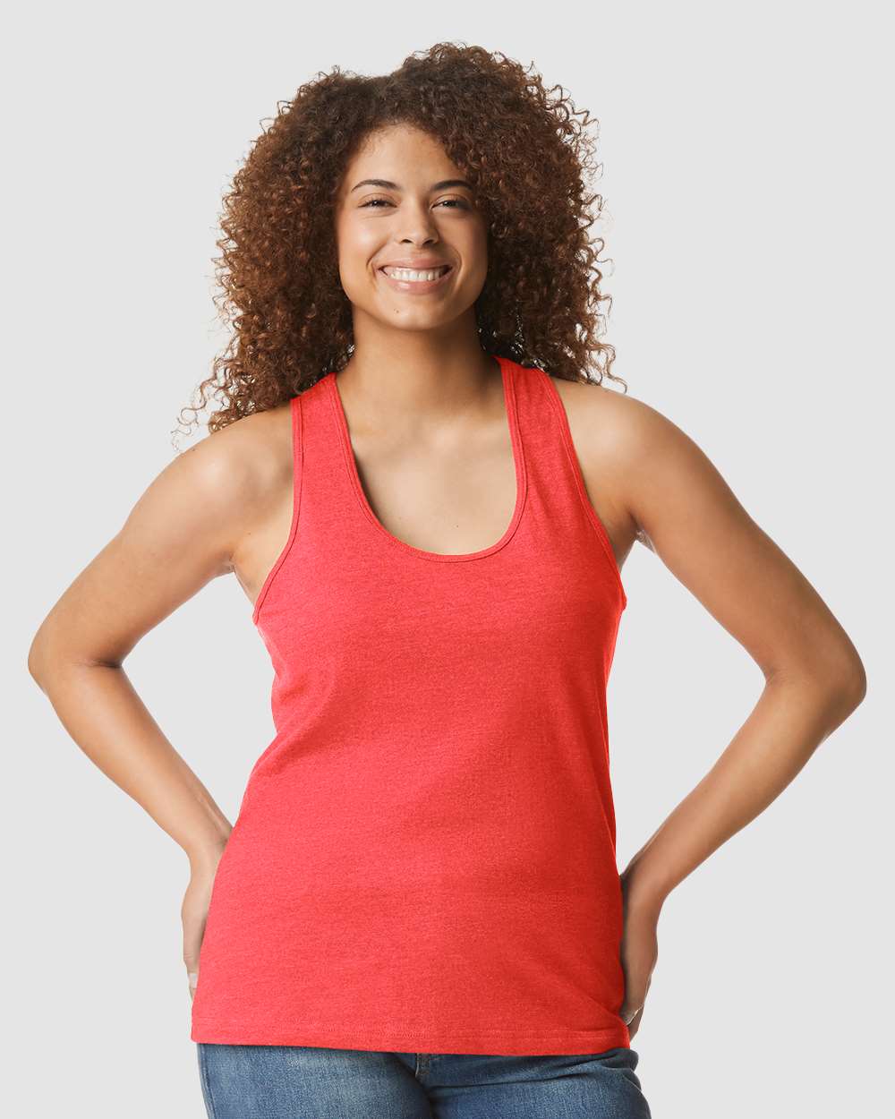 Women's Softstyle® CVC Racerback Tank Top - OnModelFront - B02160703 - Red Mist
