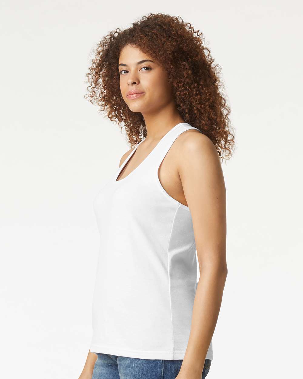 Women's Softstyle® CVC Racerback Tank Top - OnModelSide - B02160003 - White