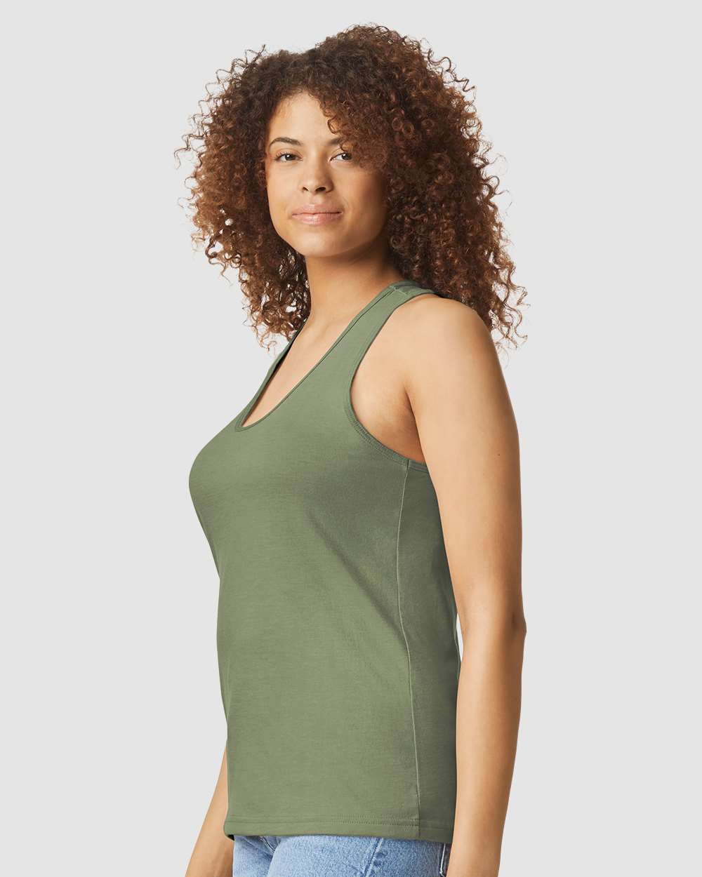Women's Softstyle® CVC Racerback Tank Top - OnModelSide - B02160173 - Cactus