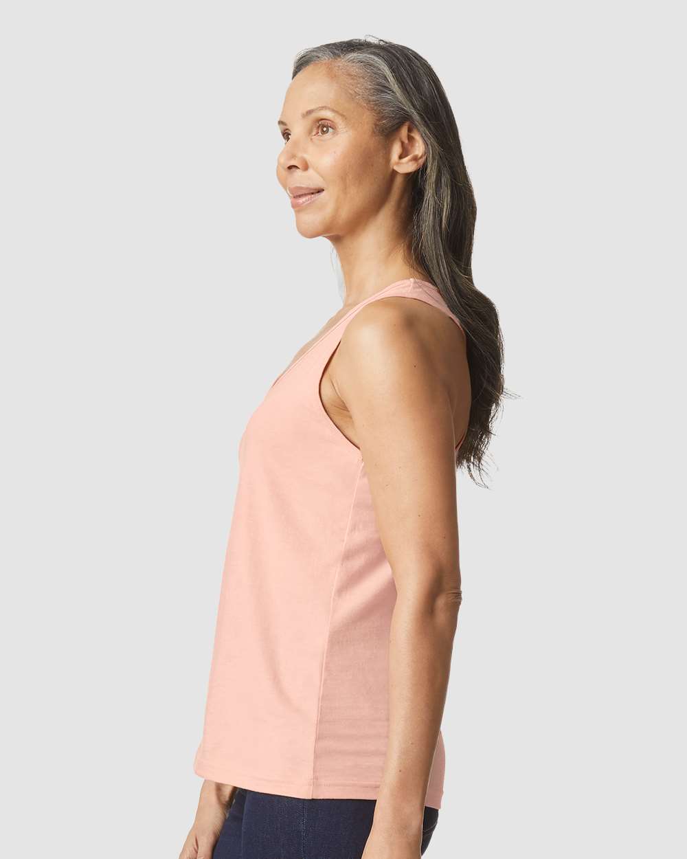 Women's Softstyle® CVC Racerback Tank Top - OnModelSide - B02160303 - Dusty Rose