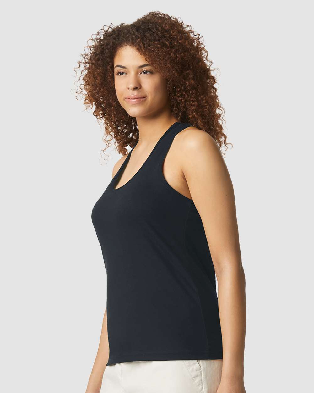 Women's Softstyle® CVC Racerback Tank Top - OnModelSide - B02160503 - Pitch Black