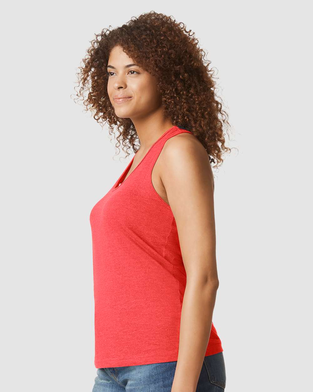 Women's Softstyle® CVC Racerback Tank Top - OnModelSide - B02160703 - Red Mist