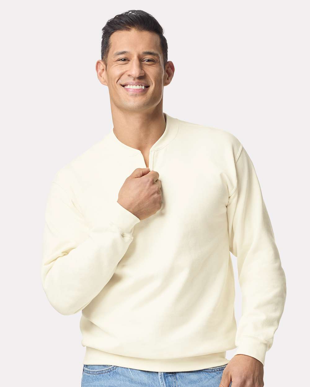 Unisex Softstyle® Midweight 1/4 Zip Sweatshirt - OnModelFront - B02660023 - Off White