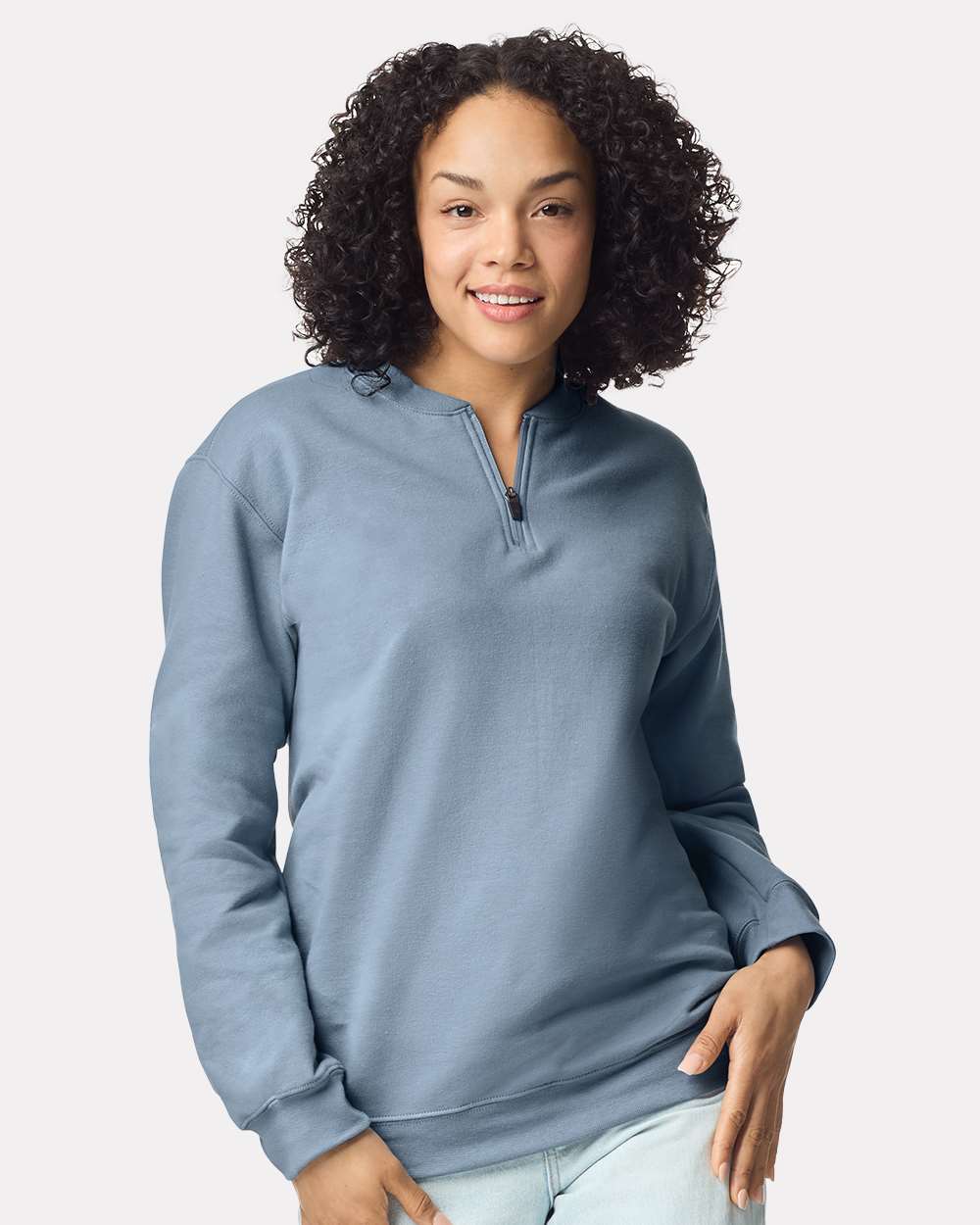 Unisex Softstyle® Midweight 1/4 Zip Sweatshirt - OnModelFront - B02660253 - Stone Blue